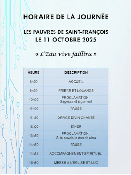 Eau vive horaire